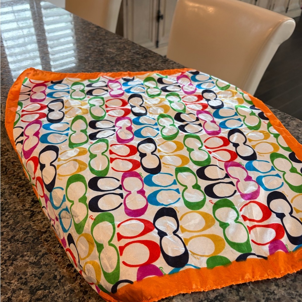 Coach Multicolor Signature Scarf with Orange Trim